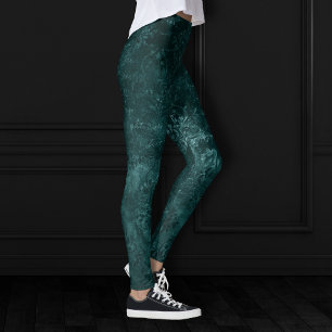 Velvety Teal Damask Dark Green Grunge Baroque Leggings