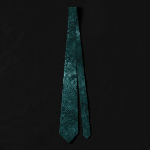 Velvety Teal Damask Dark Green Grunge Baroque Tie