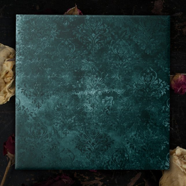 Velvety Teal Damask | Dark Green Grunge Baroque Tile (Creator Uploaded)