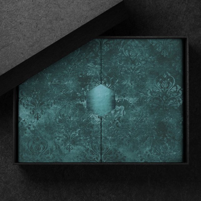 Velvety Teal Damask | Dark Green Grunge Baroque Tissue Paper (Creator Uploaded)