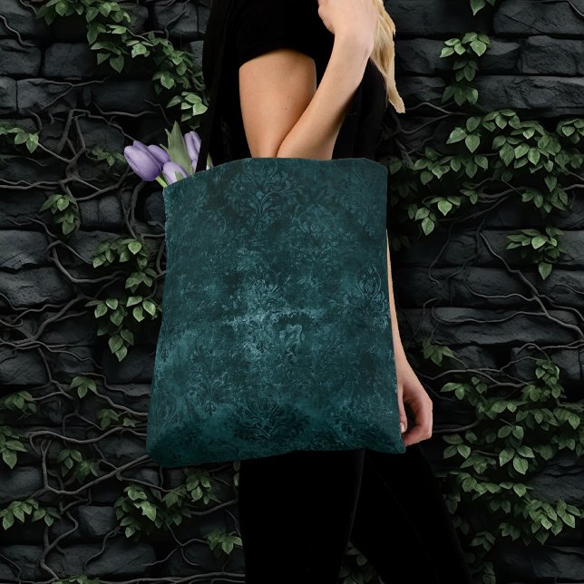 Velvety Teal Damask | Dark Green Grunge Baroque Tote Bag (Creator Uploaded)