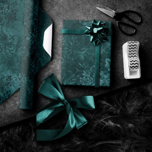 Velvety Teal Damask   Dark Green Grunge Baroque Wrapping Paper