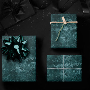 Velvety Teal Damask   Dark Green Grunge Baroque Wrapping Paper Sheet