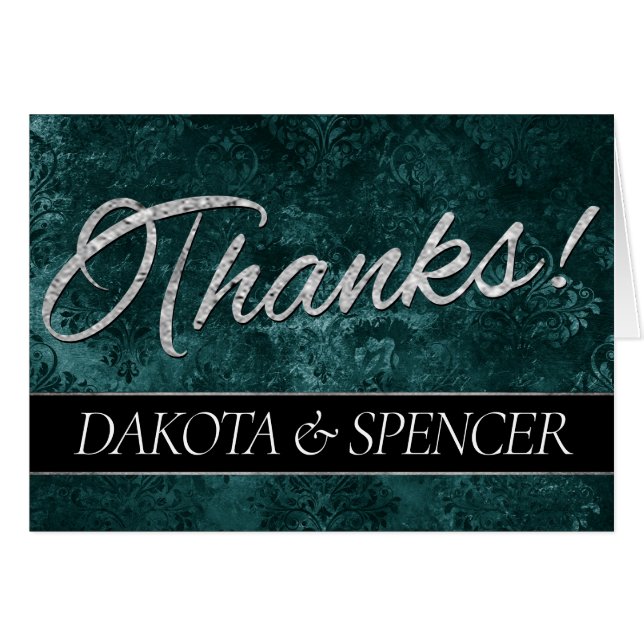 Velvety Teal Grunge | Deep Emerald Thank You Card (Front Horizontal)
