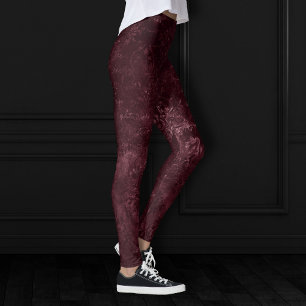 Velvety Wine Damask   Bordeaux Sangria Grunge Glam Leggings
