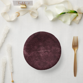 Velvety Wine Damask | Bordeaux Sangria Grunge Glam Paper Plate