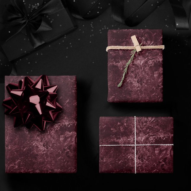 Velvety Wine Damask | Bordeaux Sangria Grunge Glam Wrapping Paper Sheet (Creator Uploaded)