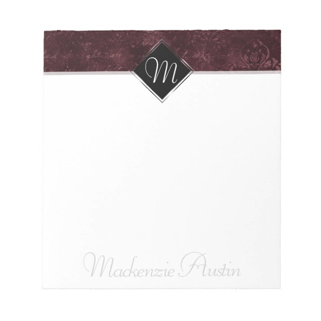 Velvety Wine Damask | Maroon Merlot Grunge Baroque Notepad (Front)
