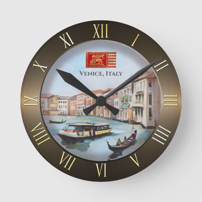 Venetian Boats on Grand Canal Round Clock (Front)