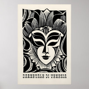 Venetian Carnival Mask Print Black and White