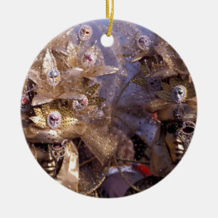 Venetian Couple With Golden Carnival Costumes Ceramic Tree Decoration