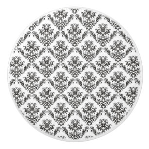 Venetian Damask, Damask Pattern - Black White Ceramic Knob