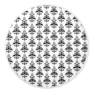 Venetian Damask, Damask Pattern - Black White Ceramic Knob