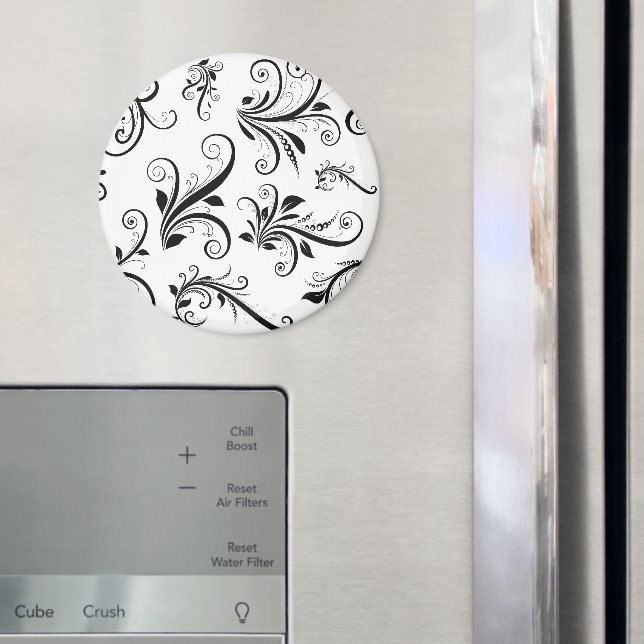 Venetian Damask, Damask Pattern - Black White Magnet (In Situ (Fridge))