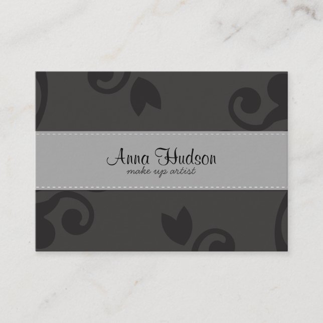 Venetian Damask, Ornaments, Swirls - Grey Black Business Card (Front)