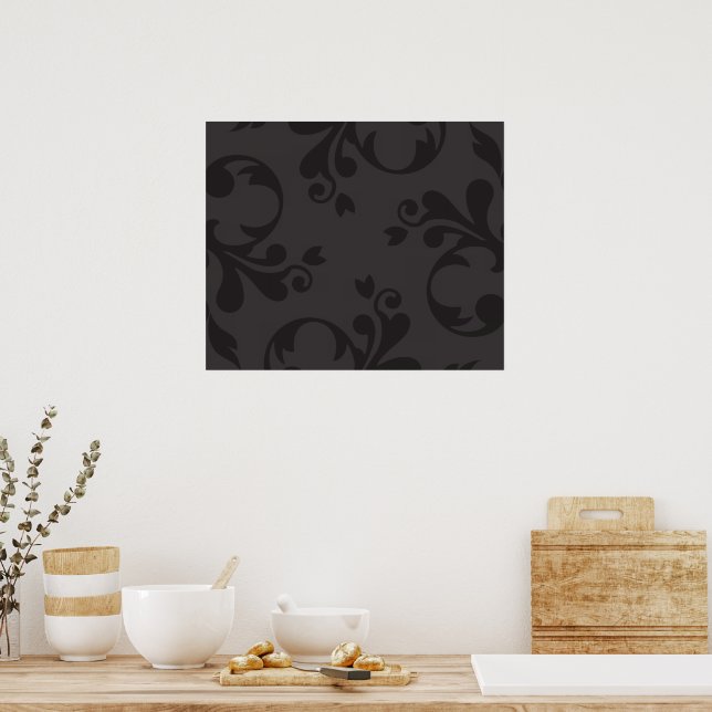 Venetian Damask, Ornaments, Swirls - Grey Black Poster (Kitchen)