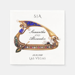 Venetian Gondola Ornate Black & White Wedding Napkin