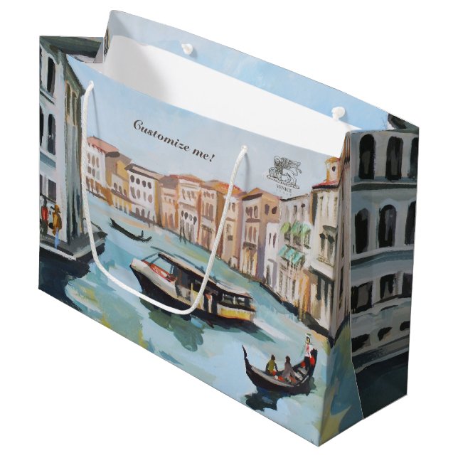 Venetian Gondolas And Vaporetto Large Gift Bag (Front Angled)