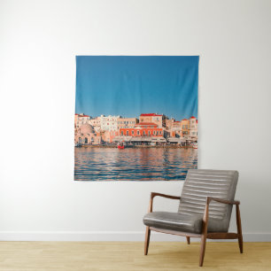Venetian harbour in Chania at blue hour, Crete,   Tapestry