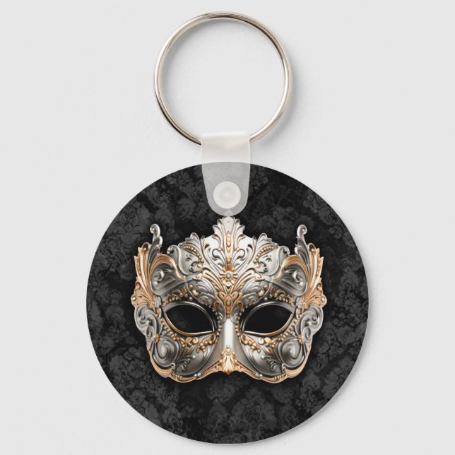 Venetian Mask in SilverThrow Pillow Key Ring (Front)