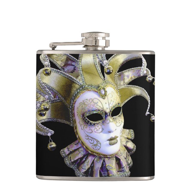 Venetian Mask Mardi Gras Hip Flask (Front)
