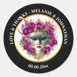 Venetian mask masquerade ball lady rose elegant classic round sticker