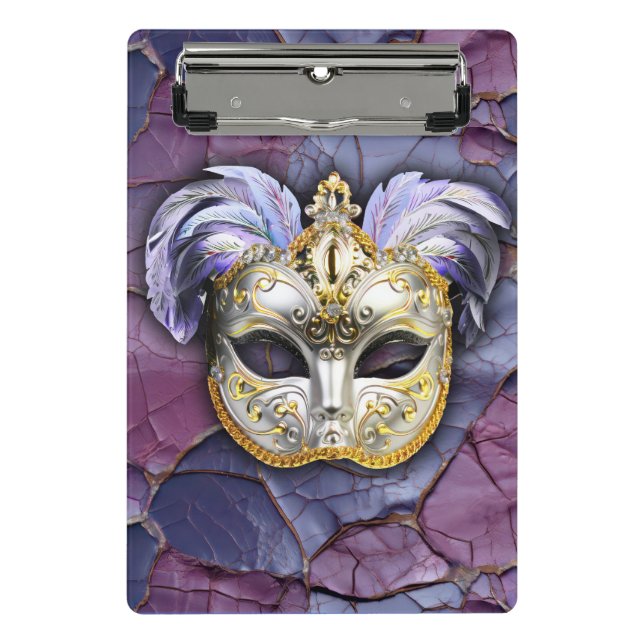 Venetian Mask with Lavender Feathers Mini Clipboard (Front)