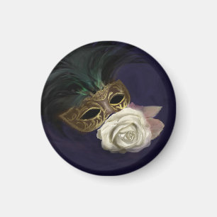 Venetian Mask with White Rose Magnet