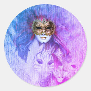 Venetian Masks, Carnival, vintage Art - Italy Classic Round Sticker