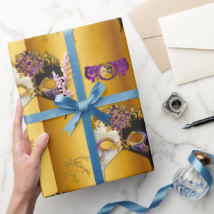 Venetian Masks Purple Jewels Carnivale Gold Wrapping Paper