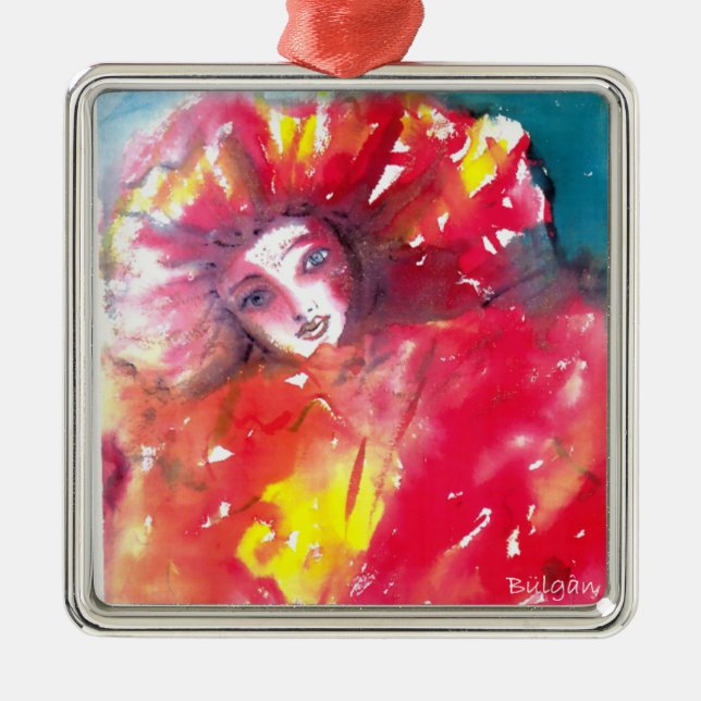 VENETIAN MASQUERADE FACES - MASK IN RED METAL TREE DECORATION (Front)