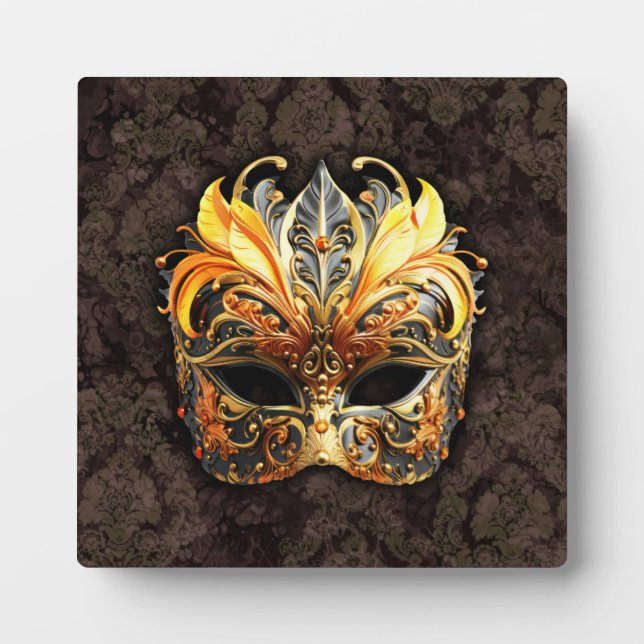 Venetian Masquerade Golden Mask Plaque (Front)