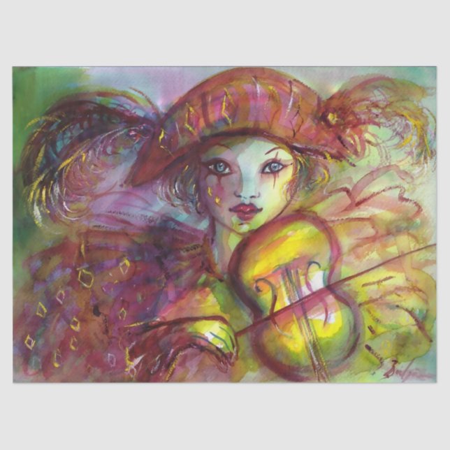 VENETIAN MASQUERADE / HARLEQUIN VIOLIN PLAYER TISSUE PAPER (Front)