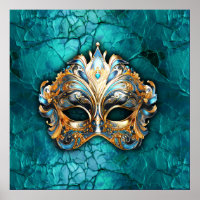 Venetian Masquerade Mask on Turquoise  Ground