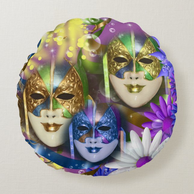 Venetian masquerade quinceanera masks ROUND Round Cushion (Front)