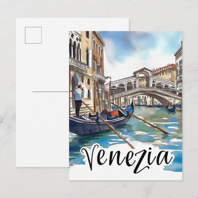 Venezia Italy Watercolor Painting Travel Postcard (Front/Back)