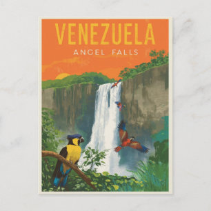 Venezuela Angel Falls Retro Travel Art Postcard
