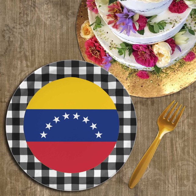 Venezuela Plate, buffalo plaid & Venezuelan Flag Paper Plate (Creator Uploaded)