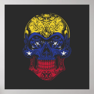 Venezuela Skull And Roses Flag Poster