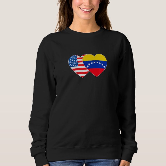 Venezuela USA Flag Twin Heart 4 Venezuelan America Sweatshirt (Front)