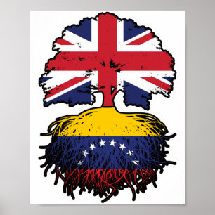 Venezuela Venezuelan British UK Tree Roots Flag Poster