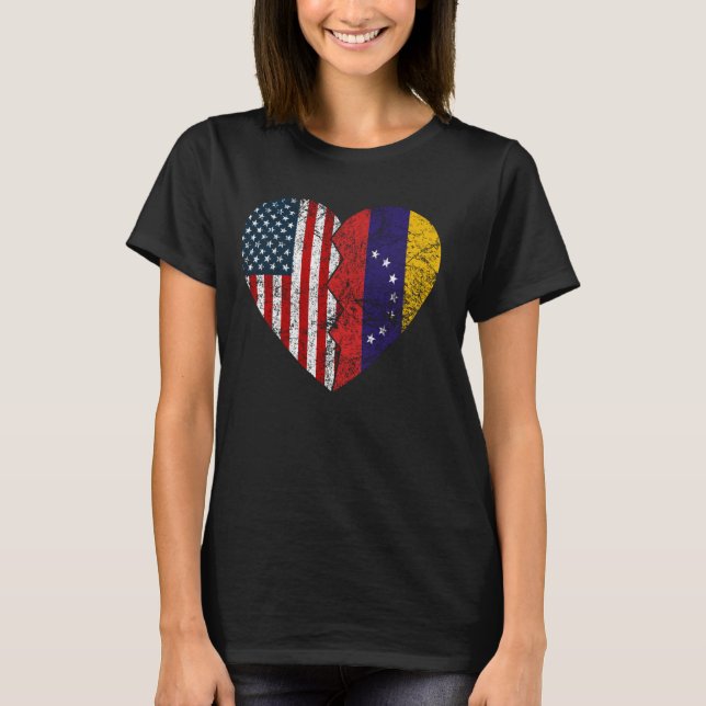 Venezuelan American Flags Heart United States Vene T-Shirt (Front)