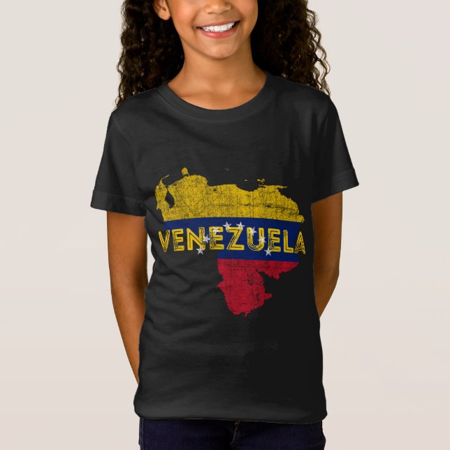 Venezuelan Map and Flag Souvenir - Distressed Vene T-Shirt (Front)