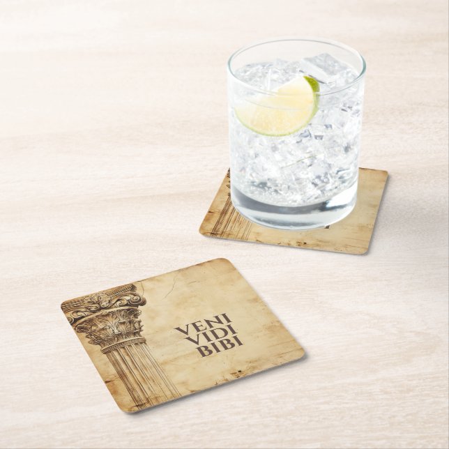 Veni Vidi Bibi Funny Ancient Rome Latin Saying Square Paper Coaster (Insitu)