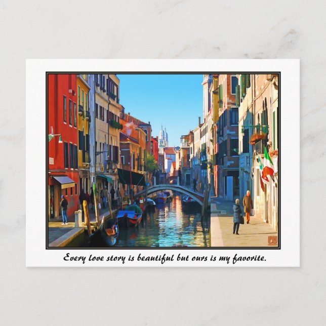 Venice Alley with Love Quote Postcard (Front)