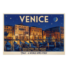Venice at Night Grand Canal Gondolas Art