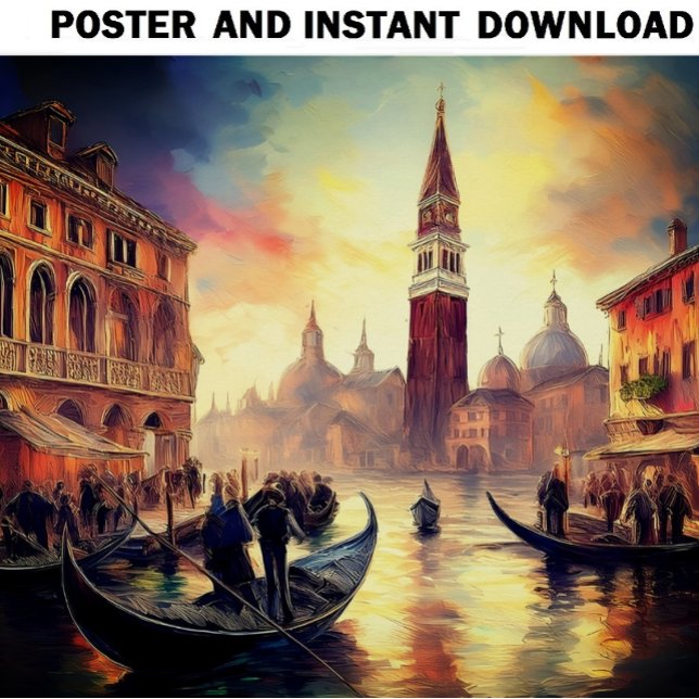 Venice at Sunset with Gondolas on Grand Canal | Poster (Creator Uploaded)
