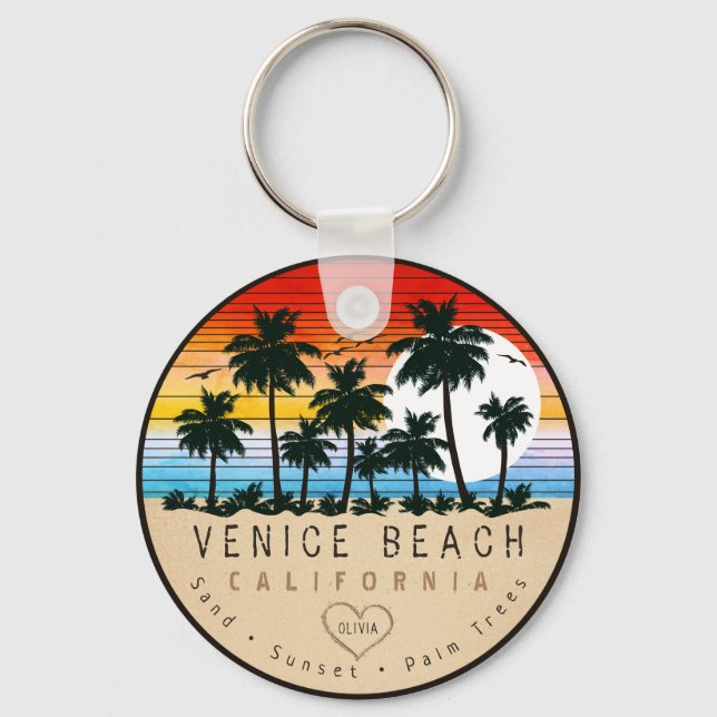 Venice Beach California Retro Palm trees Souvenir Key Ring (Front)