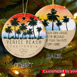 Venice Beach California Retro Sunset Palm tree 70s Ceramic Tree Decoration<br><div class="desc">Venice Beach California. This retro design makes a great Christmas or Birthday gift for fans of Venice Beach Beach. The retro summer vibes design is a perfect gift for travel lovers and tropical destinations fans. - You can personalise the template by adding a name of your city or location, year...</div>