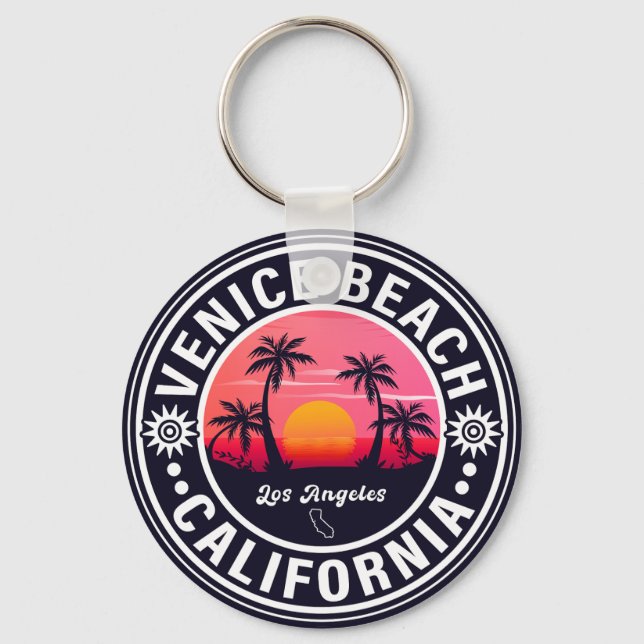 Venice Beach California Retro Sunset Souvenirs 60s Key Ring (Front)